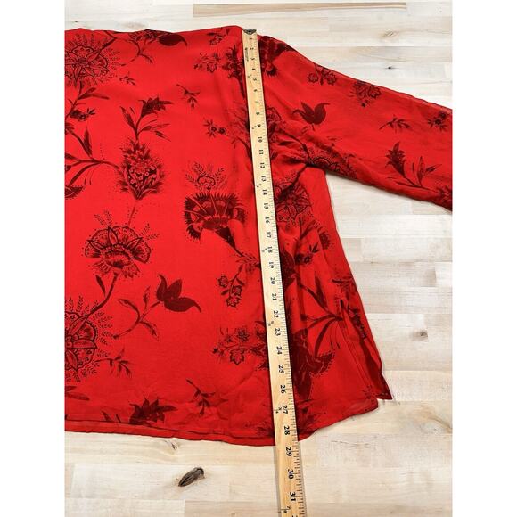Lane Bryant Womans 100% Silk Red Tunic Blouse Plus Size 26/28 Black Floral - Picture 5 of 7
